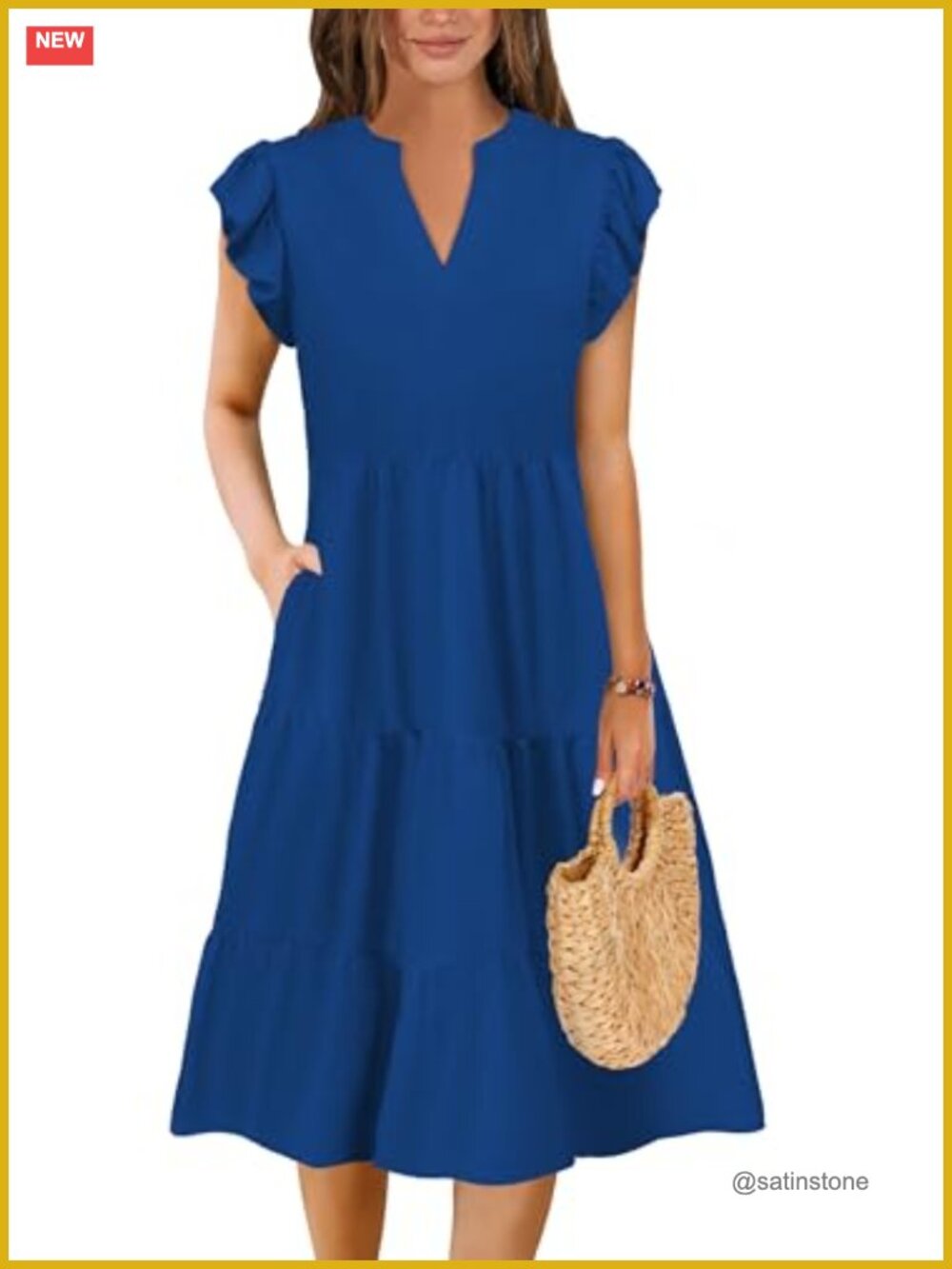 Elegant Classy Plus Size Midi Dress with V-Neck and Pockets